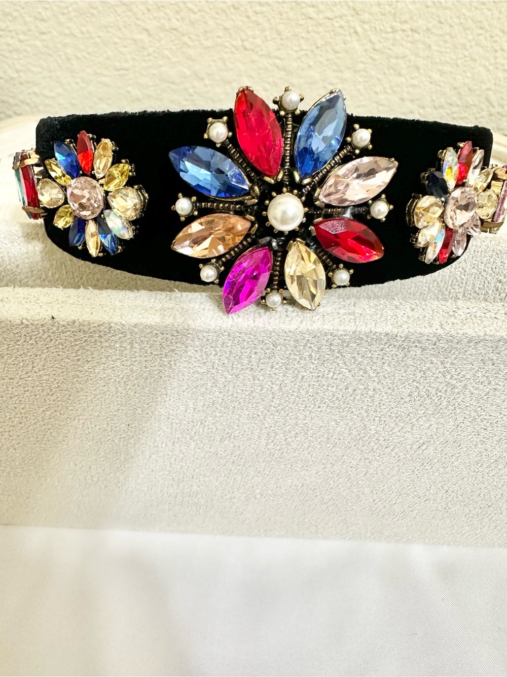 Chunky Embellished Multicolored Crystal Flower Headband - Handmade